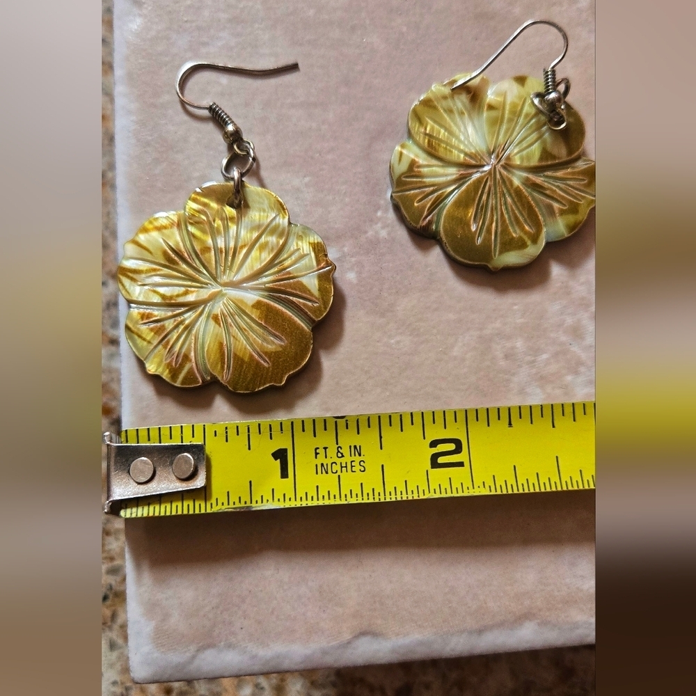 Vintage Handmade Green Floqer Shaped Earrings